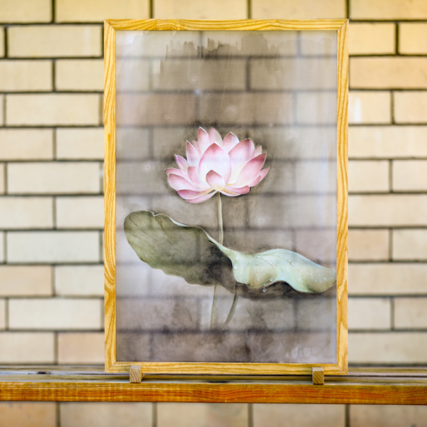 Footprints | Acrylic on silk with frame - Image 2