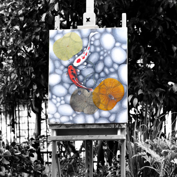 Dating |  Acrylic on canvas with real lotus leaf | Without frame - Image 2