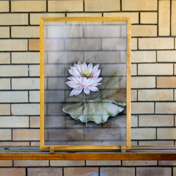 Leaning Back | Acrylic on silk with frame - Image 2