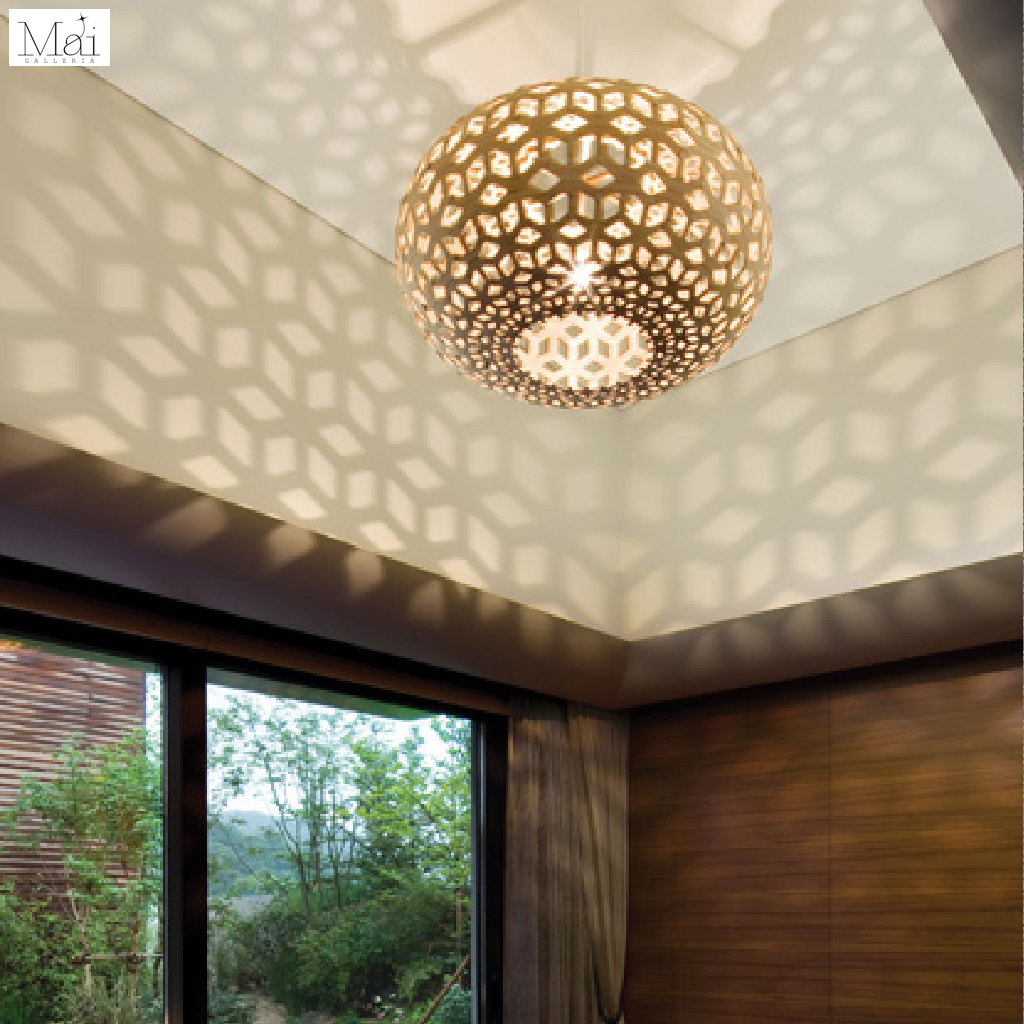 Using patterned lamp shades with bright light can cast beautiful patterns and visual effects on walls and ceilings Using patterned lamp shades with bright light can cast beautiful patterns and visual effects on walls and ceilings