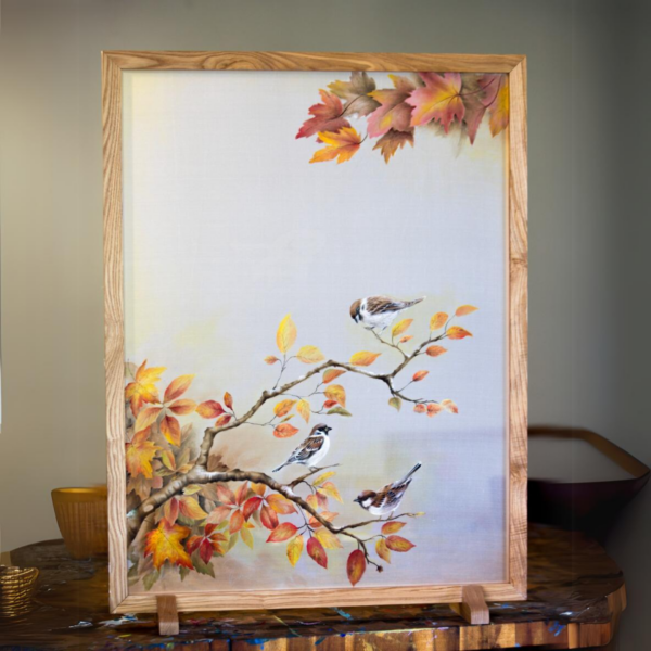 Autumn | Acrylic on silk with frame - Image 2